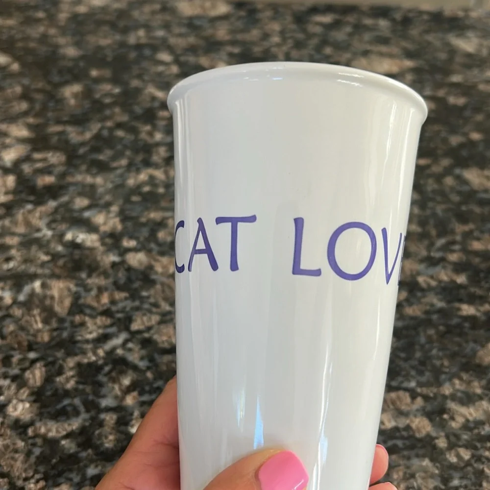 CAT LOVET MUG WHITE W GRAY PAW PRINTS